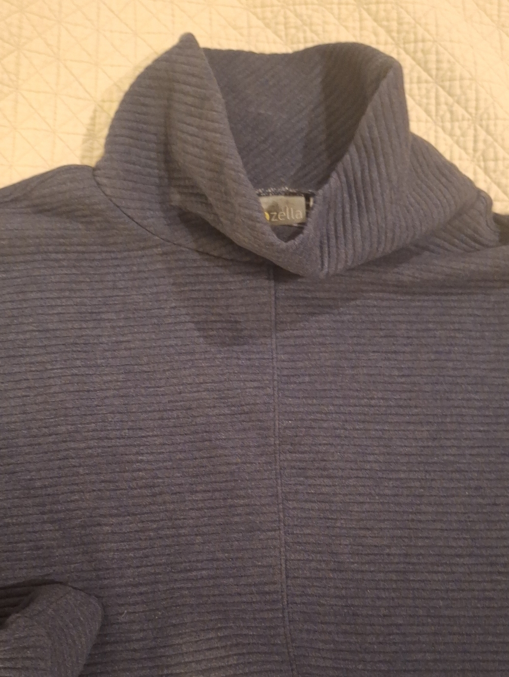 Zella womens Shawl Collar Knit cropped pull over dark blue/ grey.